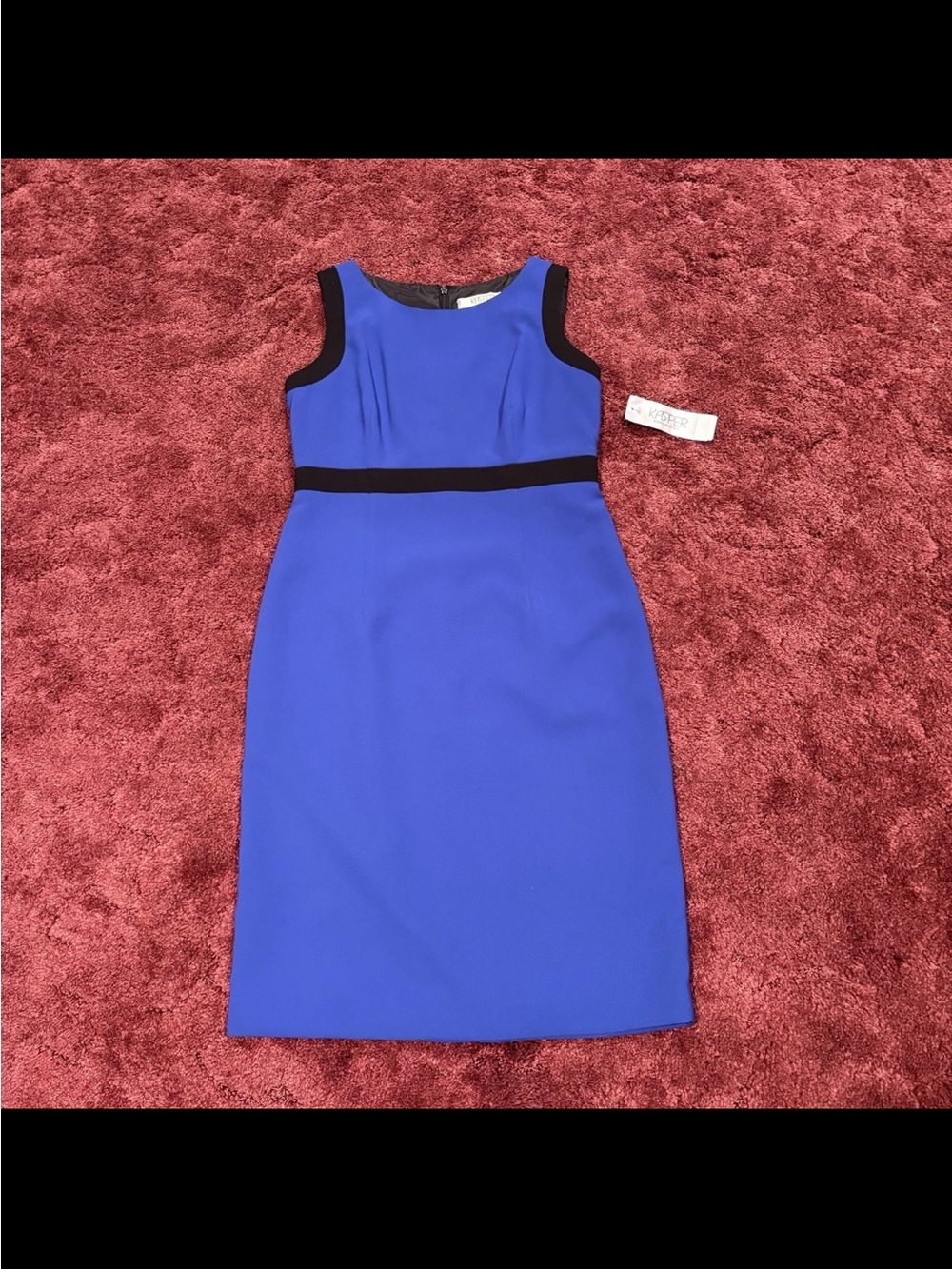 Kasper Royal Blue Sleeveless Sheath Dress with Black Accents